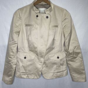 Banana Republic Moto Blazer Jacket Asymmetric Zip Cotton Womens Size 0 Beige